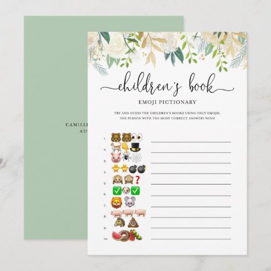 Peonies Gold Emoji Pictionary Baby shower Game Kaart (Voorkant / Achterkant)