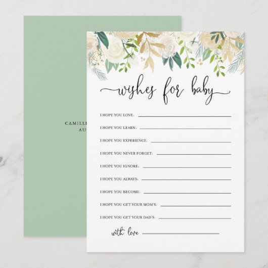 Peonies Gold Glitter Baby Wishes Baby shower Kaart (Voorkant / Achterkant)