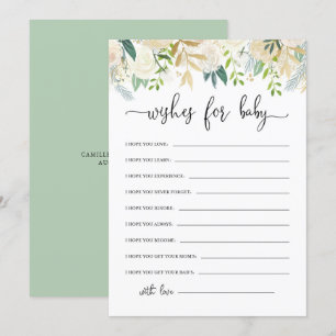 Peonies Gold Glitter Baby Wishes Baby shower Kaart