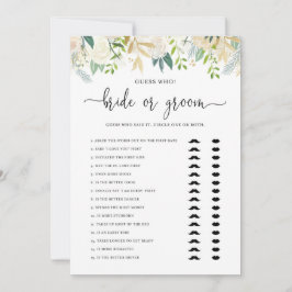 Peonies Gold Glitter Bride of Groom Shower Game Kaart