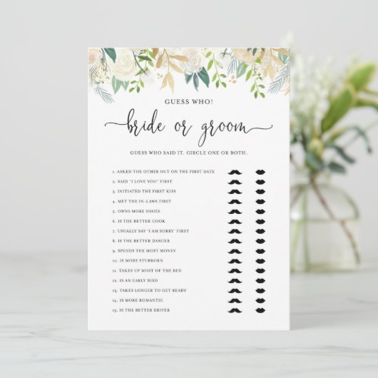 Peonies Gold Glitter Bride of Groom Shower Game Kaart (Staand voorkant)