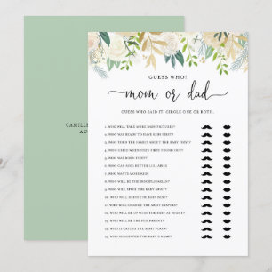 Peonies Gold Mam of Baby shower Game Kaart