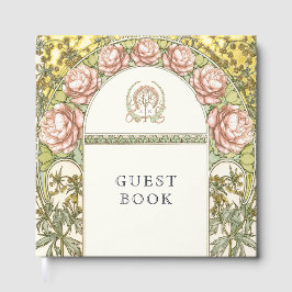 Peonies Gold Wedding Art Nouveau Gastenboek