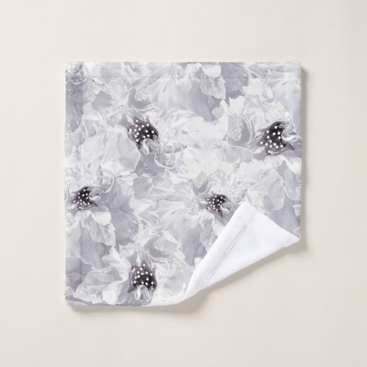 Peonies, grijs en wit, bloem, witte bloemen bad handdoek (Wasdoekje)