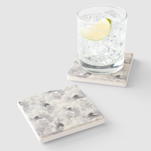 Peonies, grijs en wit, bloem, witte bloemen stenen onderzetter (Zijkant)