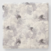 Peonies, grijs en wit, bloem, witte bloemen stenen onderzetter (Voorkant)