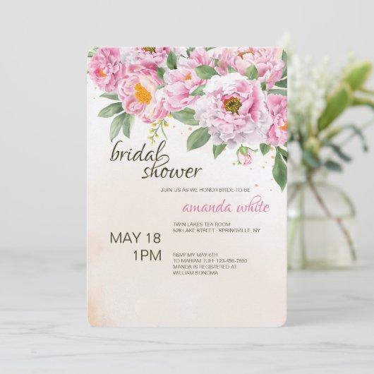 Peonies Handgemaakt Vrijgezellenfeest Kaart (Staand voorkant)