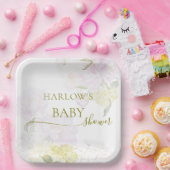 Peonies Hydrangea Pastel Waterverf Baby shower Papieren Bordje (Feest)