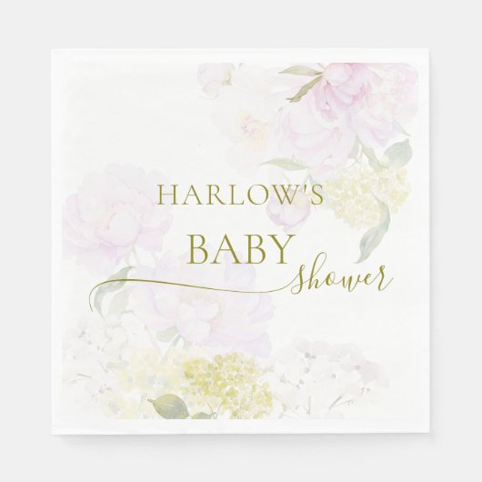 Peonies Hydrangea Pastel Waterverf Baby shower Servet (Voorkant)