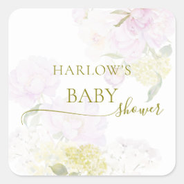 Peonies Hydrangea Pastel Waterverf Baby shower Vierkante Sticker