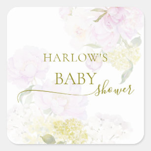 Peonies Hydrangea Pastel Waterverf Baby shower Vierkante Sticker