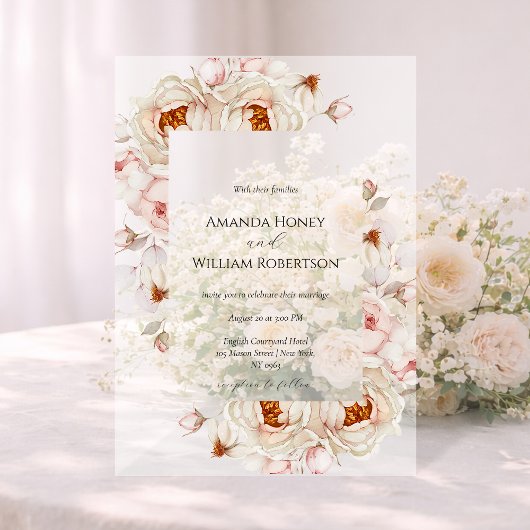 Peonies in Bloom Acrylic Wedding Invitation Acryl Uitnodigingen
