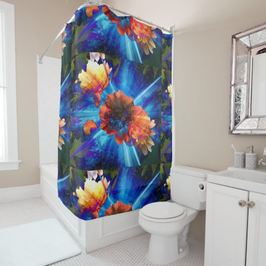 Peonies in Blue Light Douchegordijn (In situ)