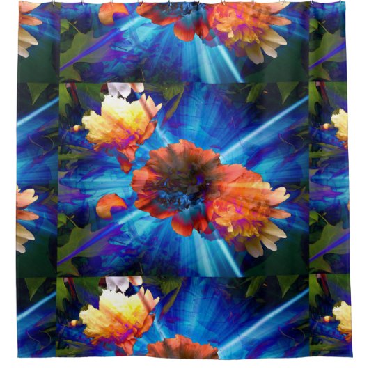 Peonies in Blue Light Douchegordijn (Voorkant)