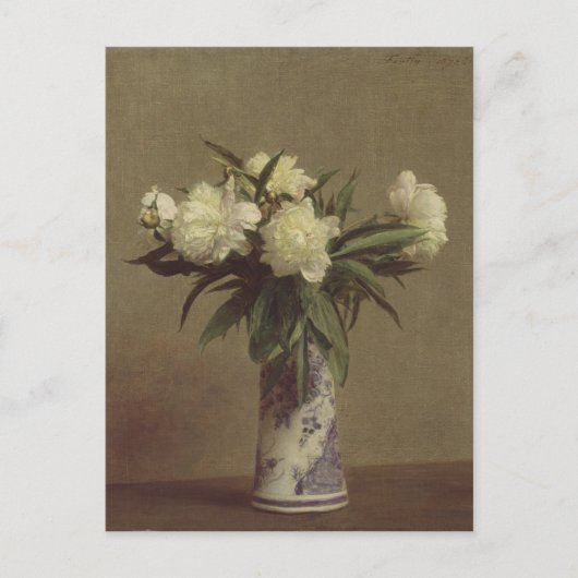 Peonies in een blauwe en witte fase briefkaart (Voorkant)