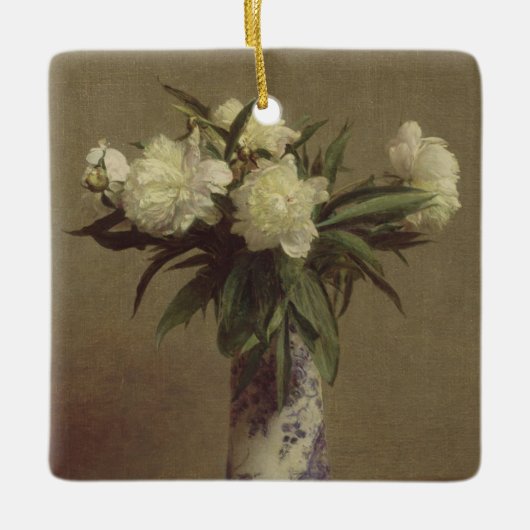 Peonies in een blauwe en witte fase keramisch ornament (Voorkant)