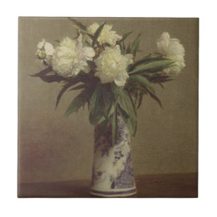 Peonies in een blauwe en witte fase tegeltje