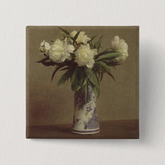 Peonies in een blauwe en witte fase vierkante button 5,1 cm (Voorkant)