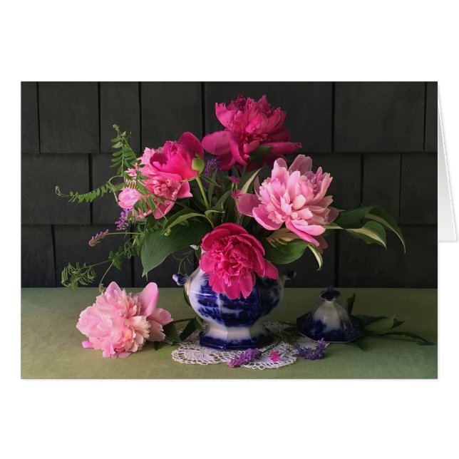 Peonies in Flow Blue Vase (Voorkant Horizontaal)