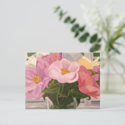 Peonies in glass jar Post card Briefkaart (Staand voorkant)