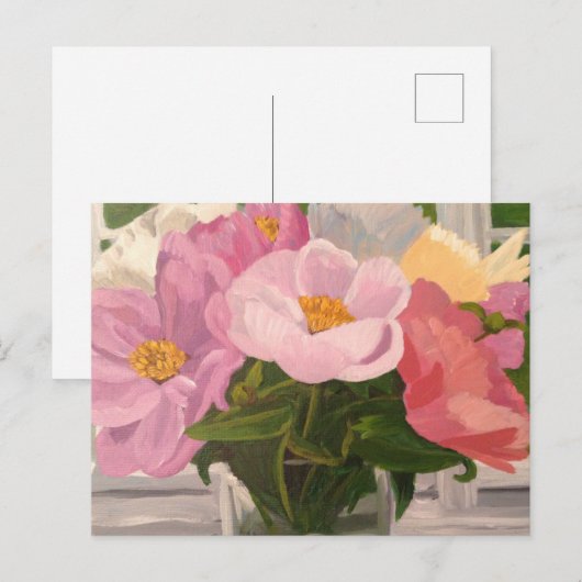 Peonies in glass jar Post card Briefkaart (Voorkant / Achterkant)