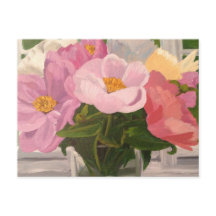 Peonies in glass jar Post card