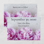 Peonies in rij save the date (Voorkant / Achterkant)