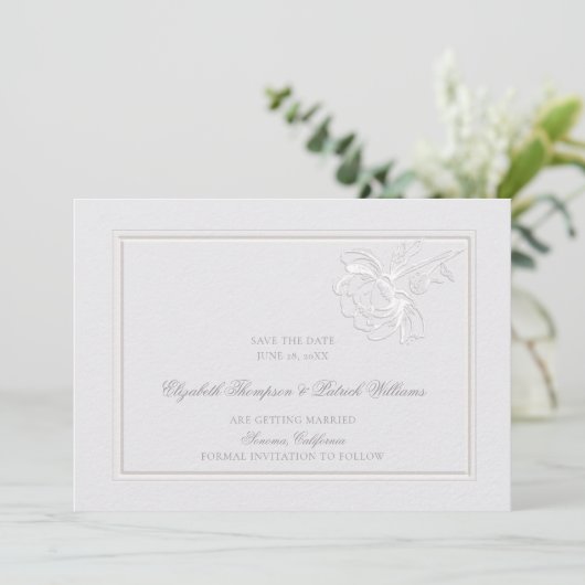 Peonies Ivoor Classic Lijst Formal Elegant Wedding Save The Date (Staand voorkant)