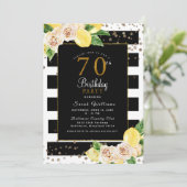 Peonies Lemons 70 Verjaardag Party Uitnodiging Zwa (Staand voorkant)