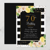 Peonies Lemons 70 Verjaardag Party Uitnodiging Zwa (Voorkant / Achterkant)