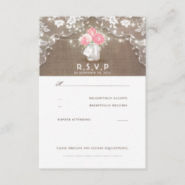 Peonies Mason Jar Rustic Wedding RSVP-kaarten RSVP Kaartje