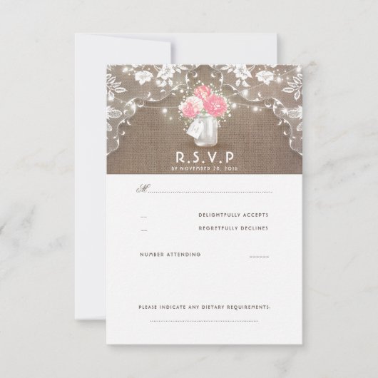 Peonies Mason Jar Rustic Wedding RSVP-kaarten RSVP Kaartje (Voorkant)