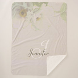 Peonies Mauve Monogram Sherpa Blanket Deken