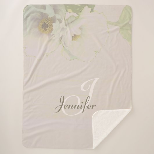 Peonies Mauve Monogram Sherpa Blanket Deken (Voorkant)