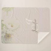Peonies Mauve Monogram Sherpa Blanket Sherpa Deken (Voorkant (horizontaal))