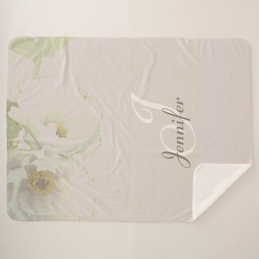 Peonies Mauve Monogram Sherpa Blanket Sherpa Deken (Voorkant (horizontaal))