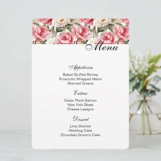 Peonies Menu Kaart (Staand voorkant)