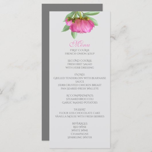 Peonies Menu Kaart (Voorkant / Achterkant)