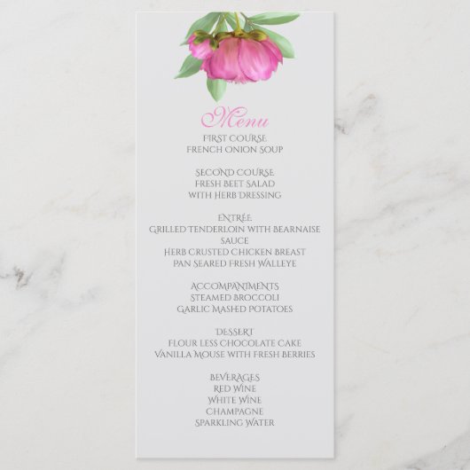 Peonies Menu Kaart (Voorkant)