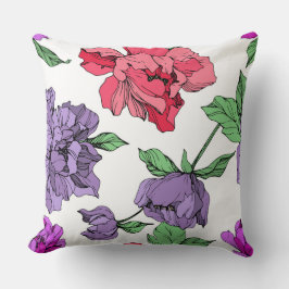 Peonies met florale geïsoleerde inkt, roze, paars kussen