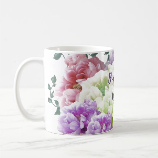 Peonies Multicolor Bridesmaid Name Coffee Mok (Links)
