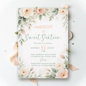 Peonies Peach Pink Elegant Script Floral Sweet 16 Kaart