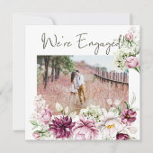 Peonies Pink Bourgondië Floral Foto Verloving toev (Voorkant)