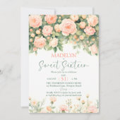 Peonies Pink Peach Script Elegant Floral Sweet 16 Kaart (Voorkant)