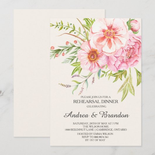 Peonies-repetitie Inbeluitnodiging Kaart (Voorkant / Achterkant)