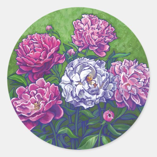 Peonies Ronde Sticker (Voorkant)