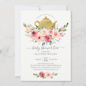Peonies Roos Floral Baby shower Tea Uitnodiging (Voorkant)