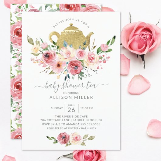 Peonies Roos Floral Baby shower Tea Uitnodiging