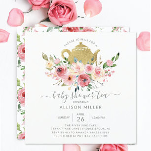 Peonies Roos Floral Baby shower Tea Uitnodiging
