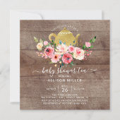 Peonies Roos Floral Baby shower Tea Uitnodiging (Voorkant)